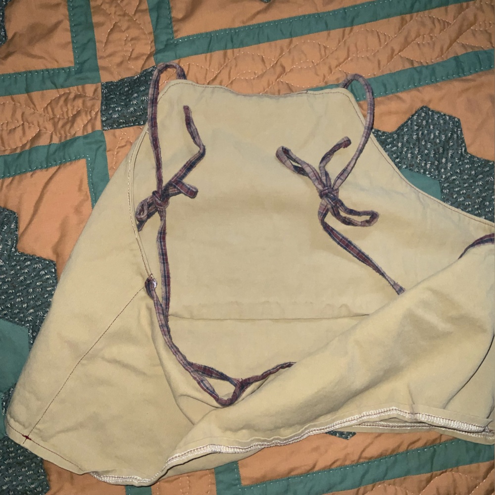 handmade tank top tie straps yellow olive plaid - Picture 3 of 4